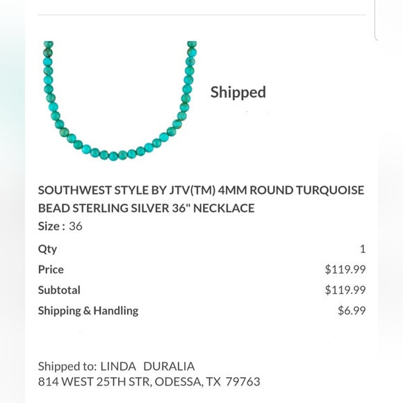 TURQUOISE BEAD NECKLACE, 36" With 925 SS Lobster Claw Clasp.  EUC, J#35 - Picture 4 of 4